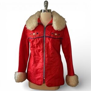 Vintage Embroidered Jacket with Faux Fur Collar and Cuffs